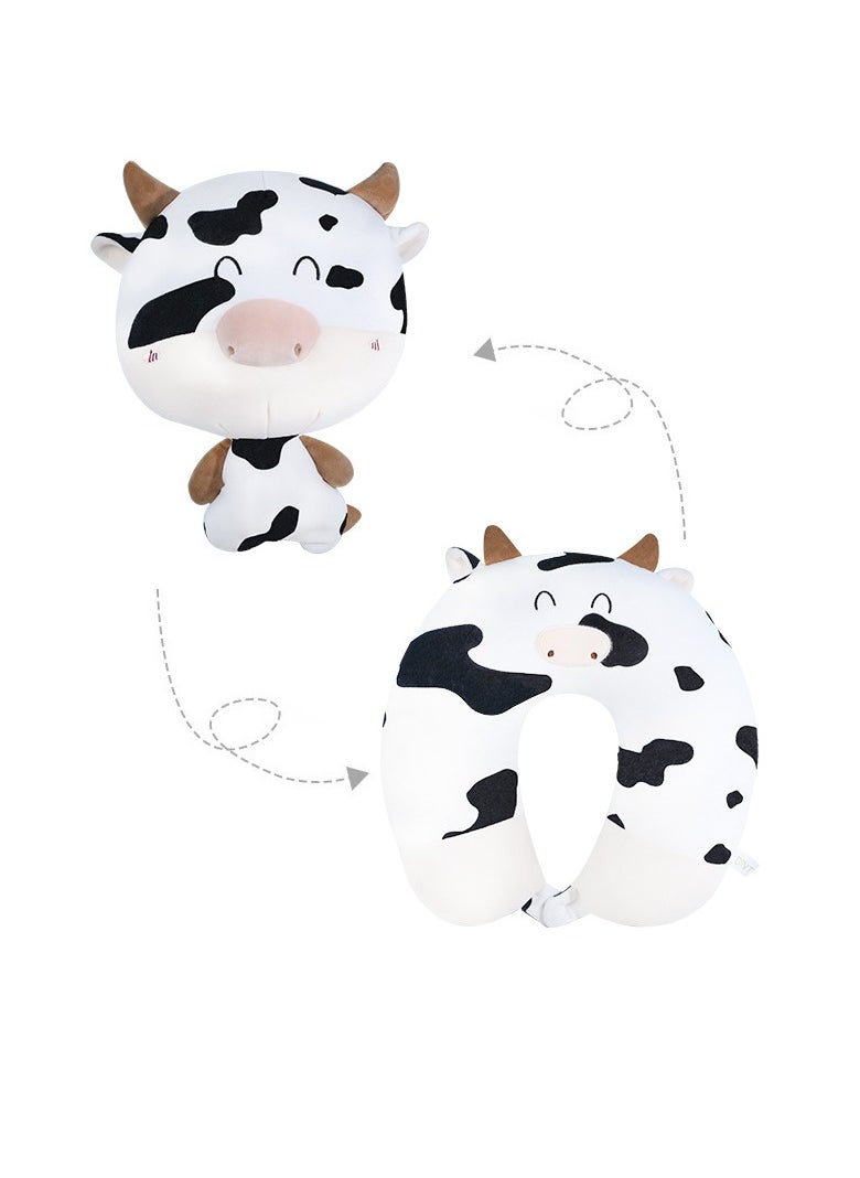 Cow Pillow, U-shaped Pillow, Neck Pillow, Cartoon Cow Pillow, Deformed Pillow, Pillow, Neck Pillow, 2-in-1 Travel Pillow Convertible Kids Neck Pillow, for Airplane Traveling Sleeping (Bull)