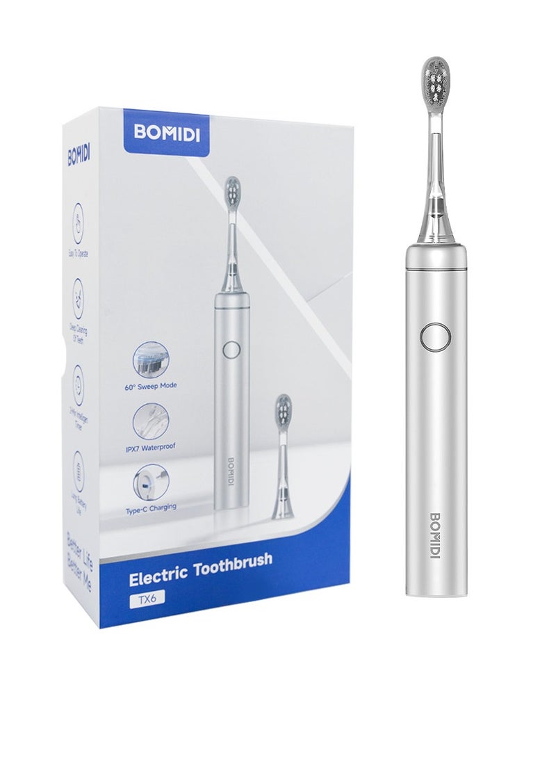 TX6 Sonic Electric Toothbrush: 60° Sweeping for Deep Cleaning, 6 Professional Modes, UV Sterilization, IPX7 Waterproof, and Type-C Charging - Grey