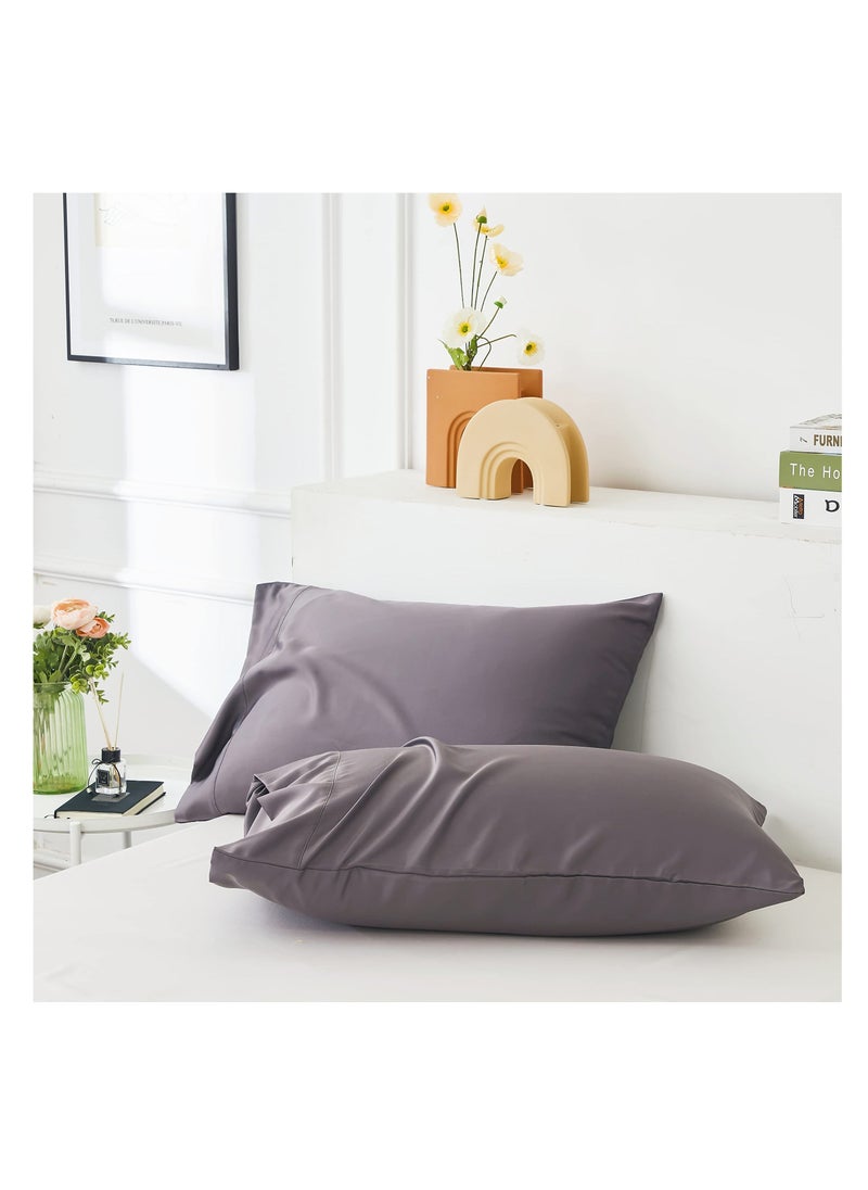 Queen Size Bamboo Cooling Pillowcases, 2 Pcs Grey Cooling Pillowcase , 100% Organic Bamboo Pillowcases, Moisture Wicking Bamboo Pillowcases, with Envelope Closure, for Hot Sleepers