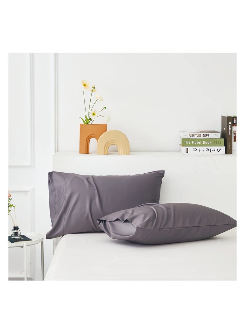 Queen Size Bamboo Cooling Pillowcases, 2 Pcs Grey Cooling Pillowcase , 100% Organic Bamboo Pillowcases, Moisture Wicking Bamboo Pillowcases, with Envelope Closure, for Hot Sleepers