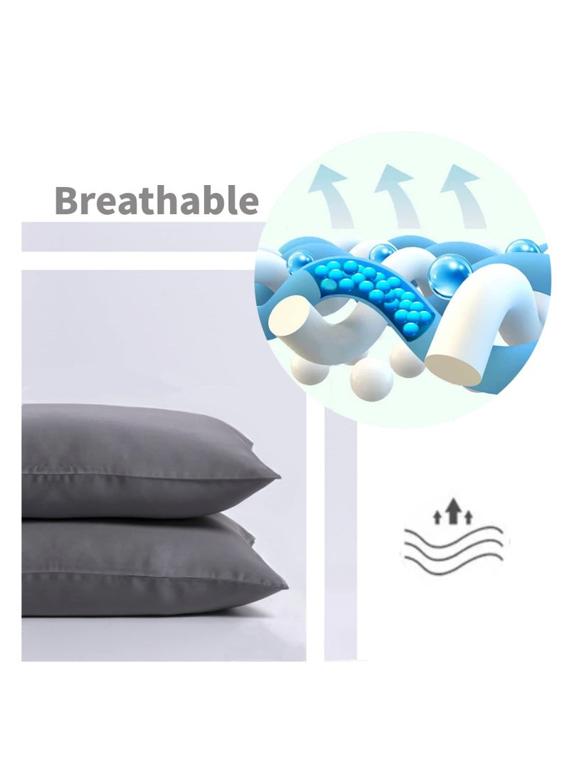 Queen Size Bamboo Cooling Pillowcases, 2 Pcs Grey Cooling Pillowcase , 100% Organic Bamboo Pillowcases, Moisture Wicking Bamboo Pillowcases, with Envelope Closure, for Hot Sleepers