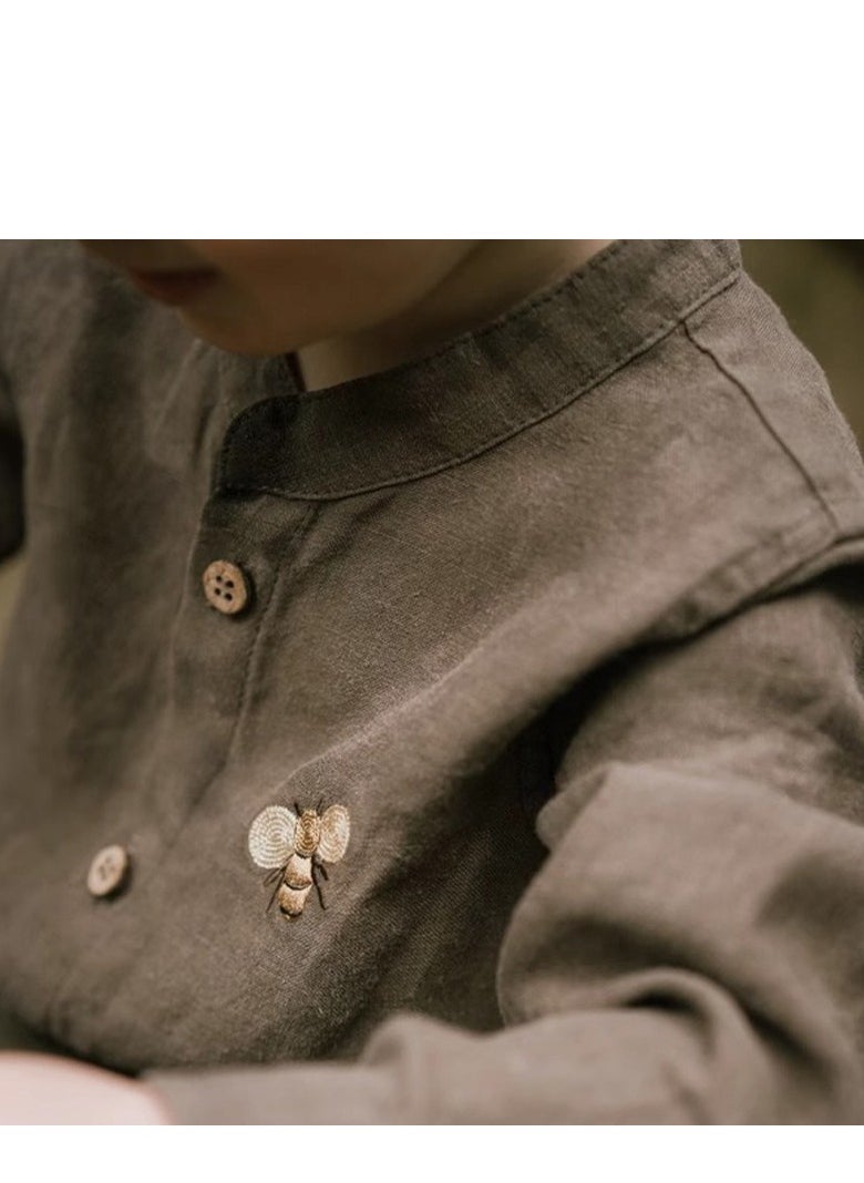 Children's Embroidered Long Sleeved Cotton Shirt Top+Pants Set