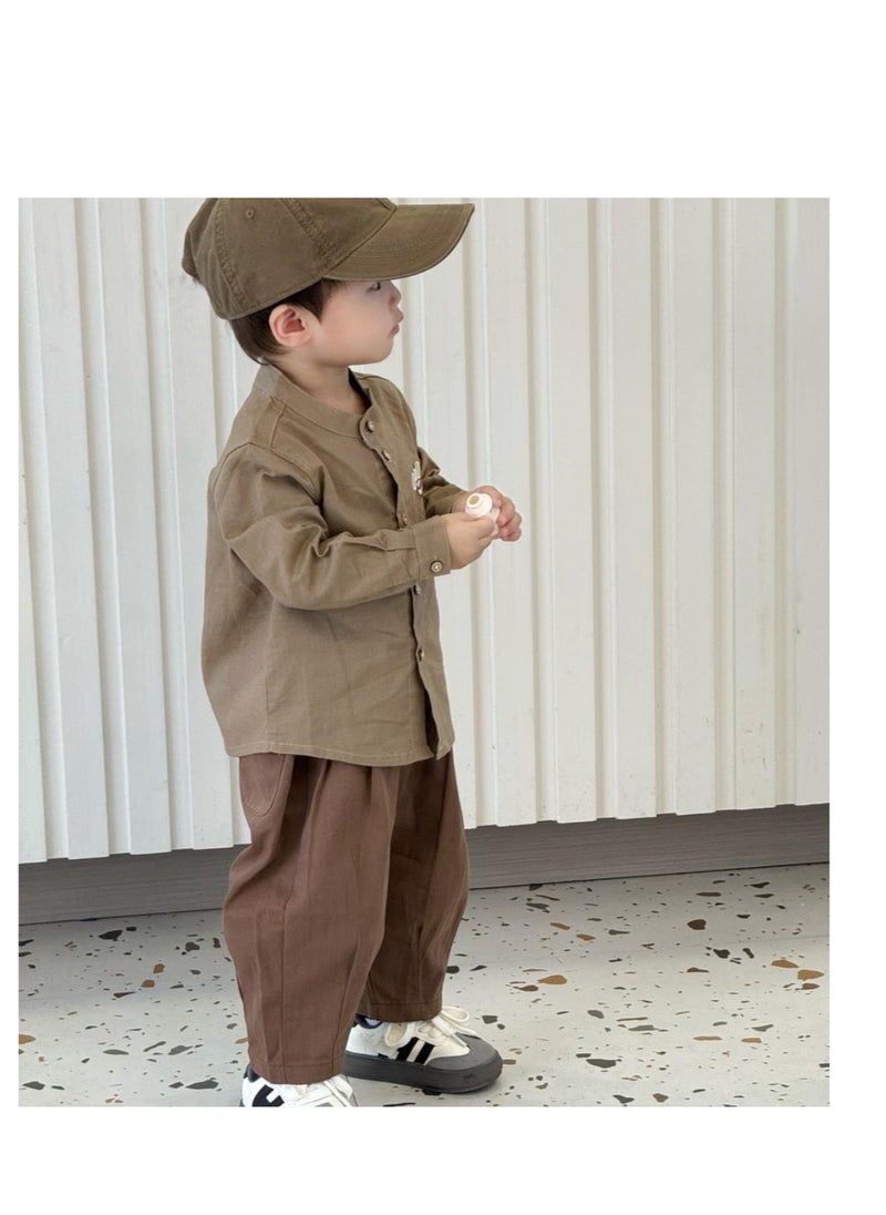 Children's Embroidered Long Sleeved Cotton Shirt Top+Pants Set