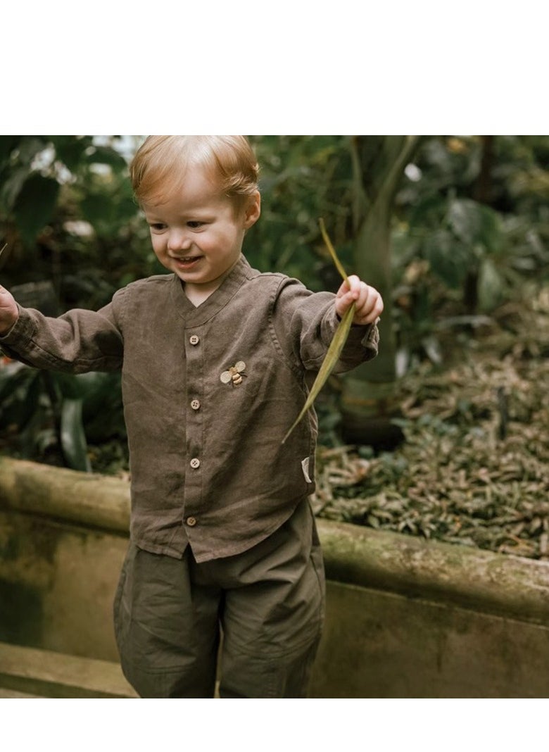 Children's Embroidered Long Sleeved Cotton Shirt Top+Pants Set