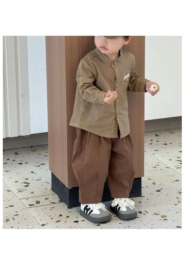 Children's Embroidered Long Sleeved Cotton Shirt Top+Pants Set
