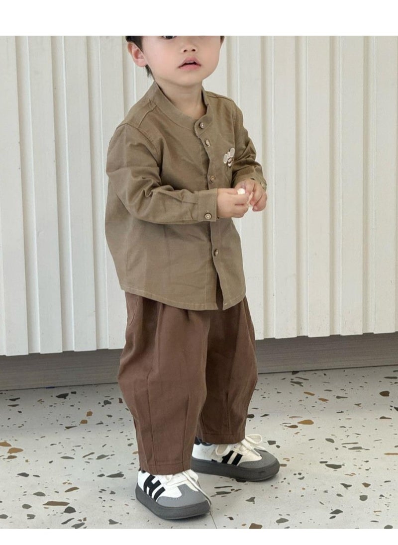 Children's Embroidered Long Sleeved Cotton Shirt Top+Pants Set