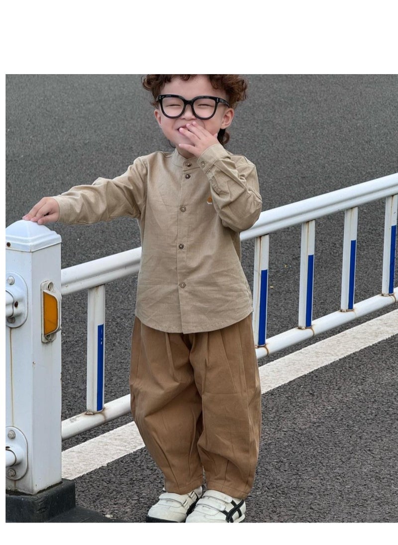 Children's Embroidered Long Sleeved Cotton Shirt Top+Pants Set