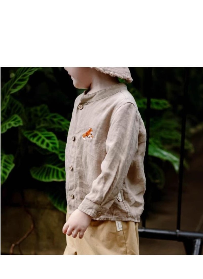 Children's Embroidered Long Sleeved Cotton Shirt Top+Pants Set