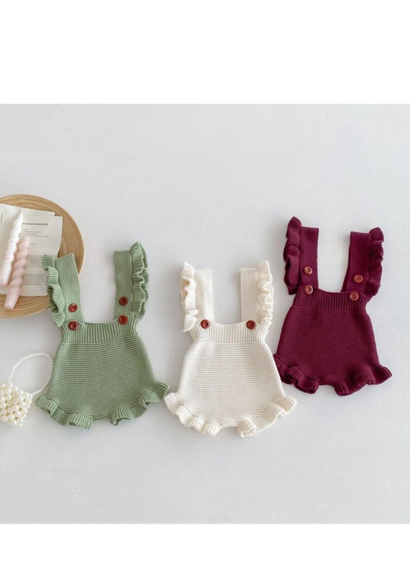Baby And Toddler Style Sweet Ruffled Overalls+Lace Top+Hat Set