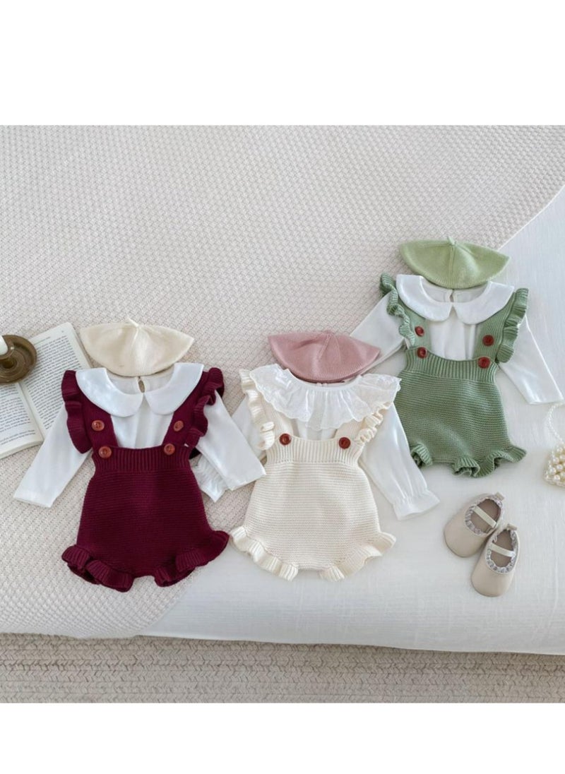 Baby And Toddler Style Sweet Ruffled Overalls+Lace Top+Hat Set