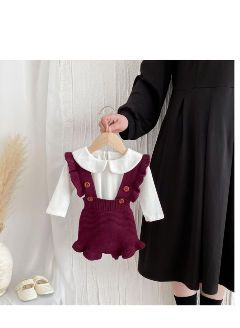 Baby And Toddler Style Sweet Ruffled Overalls+Lace Top+Hat Set