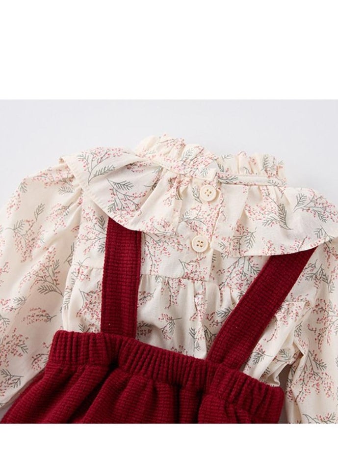 New Baby Clothes Top+Strap Pants Elegant and Sweet Two piece Set