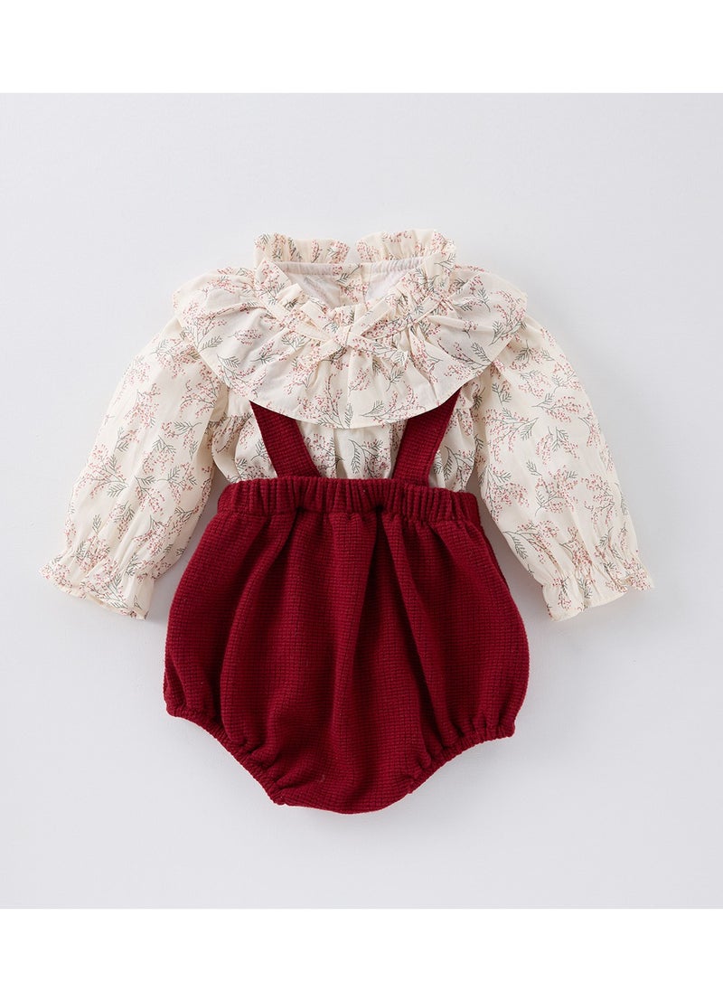 New Baby Clothes Top+Strap Pants Elegant and Sweet Two piece Set