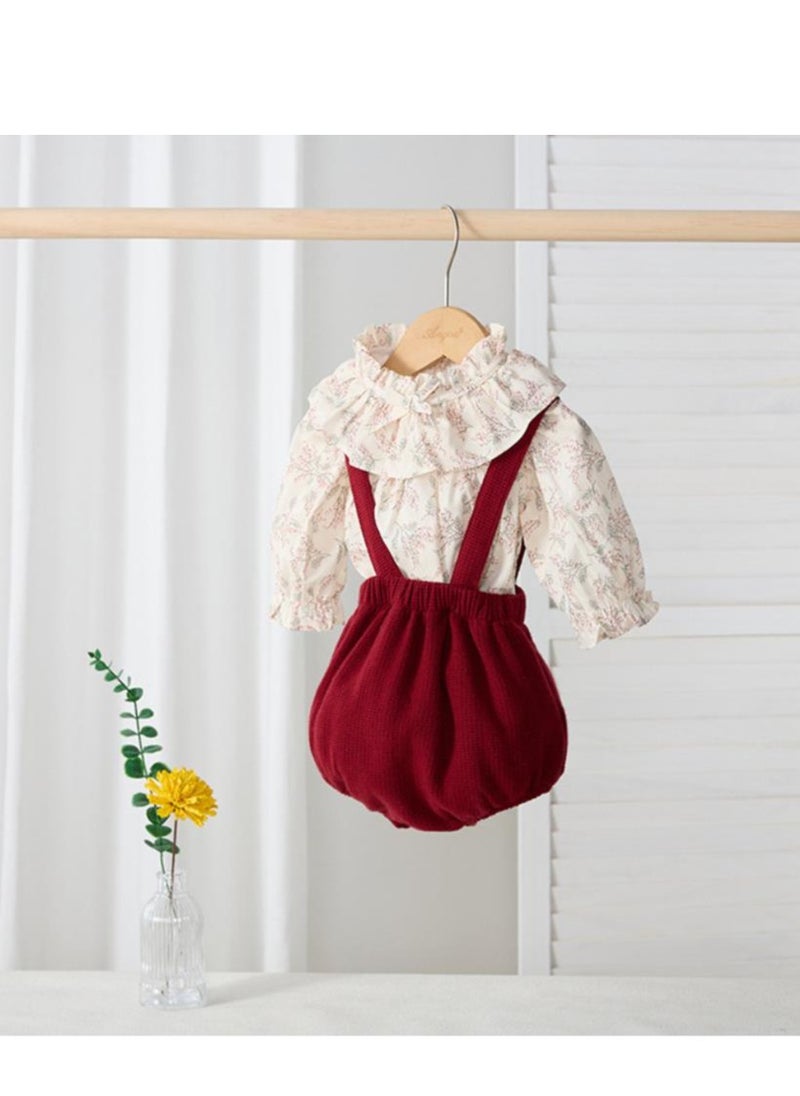 New Baby Clothes Top+Strap Pants Elegant and Sweet Two piece Set