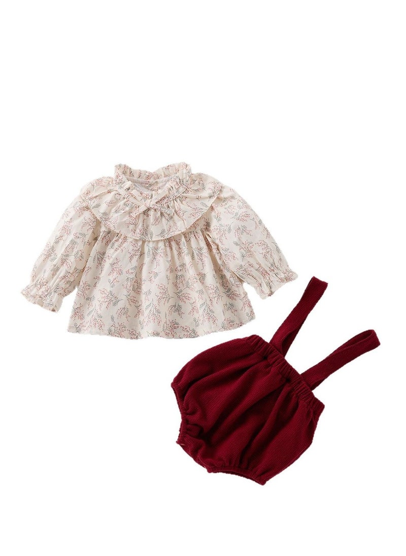 New Baby Clothes Top+Strap Pants Elegant and Sweet Two piece Set
