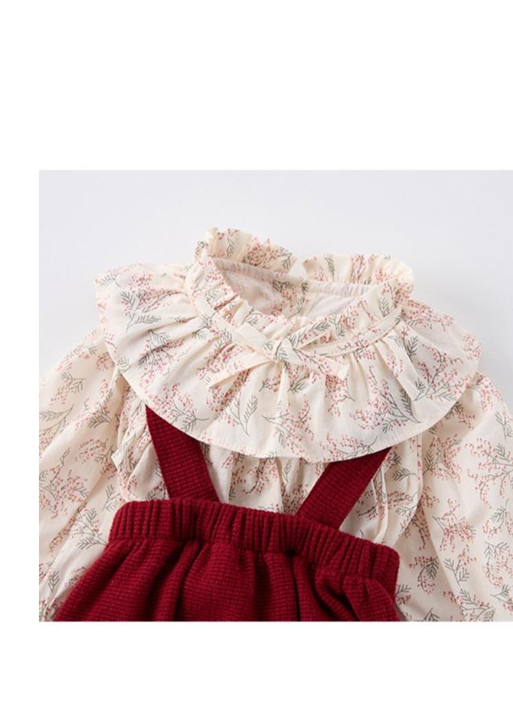 New Baby Clothes Top+Strap Pants Elegant and Sweet Two piece Set
