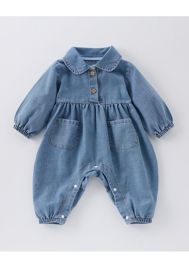 New Baby Jumpsuit With A Stylish And Cute Lapel Denim Crawling Suit
