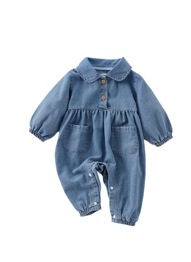 New Baby Jumpsuit With A Stylish And Cute Lapel Denim Crawling Suit