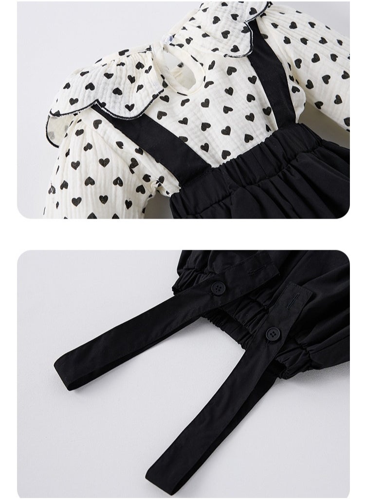 Baby Style Overalls, Doll Collar Shirt, Top Two-Piece Set