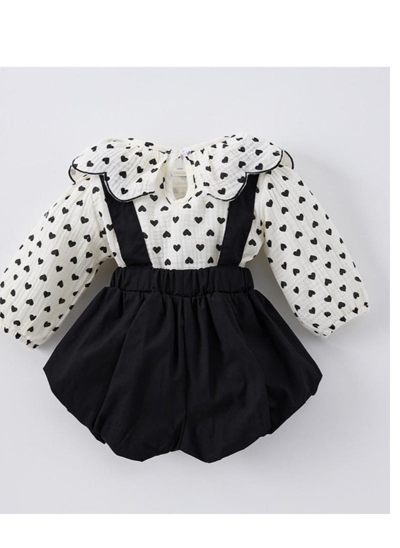 Baby Style Overalls, Doll Collar Shirt, Top Two-Piece Set