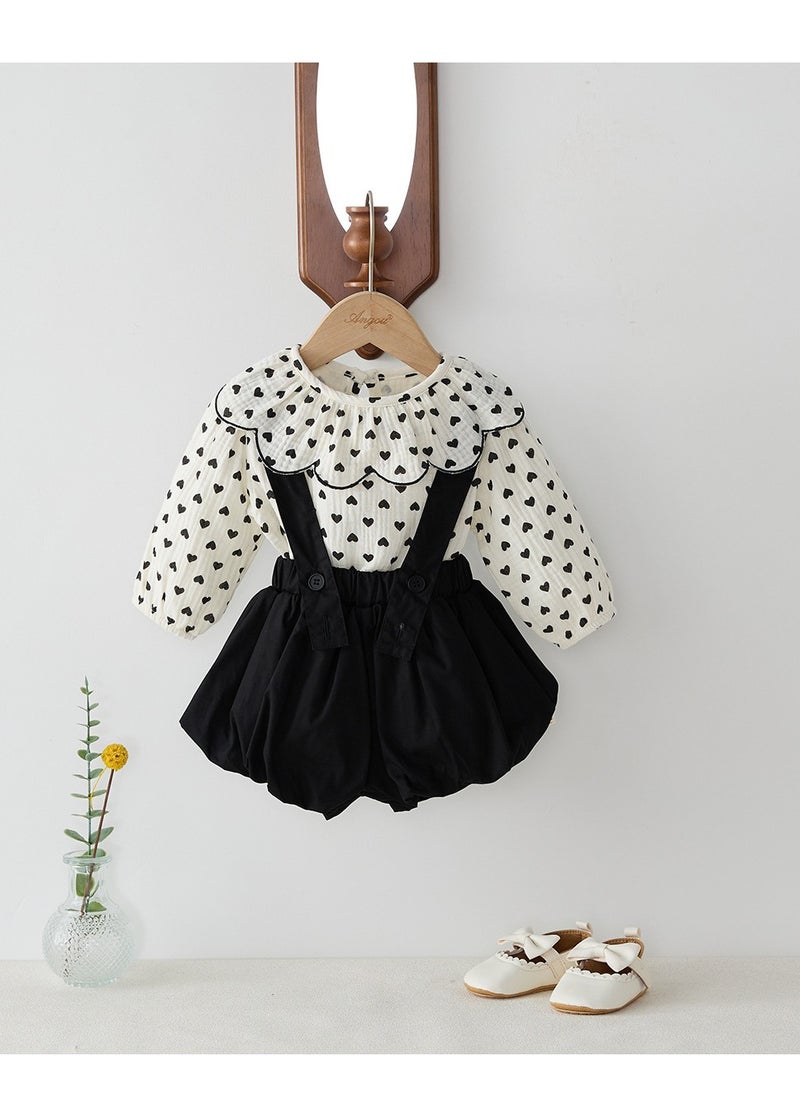 Baby Style Overalls, Doll Collar Shirt, Top Two-Piece Set