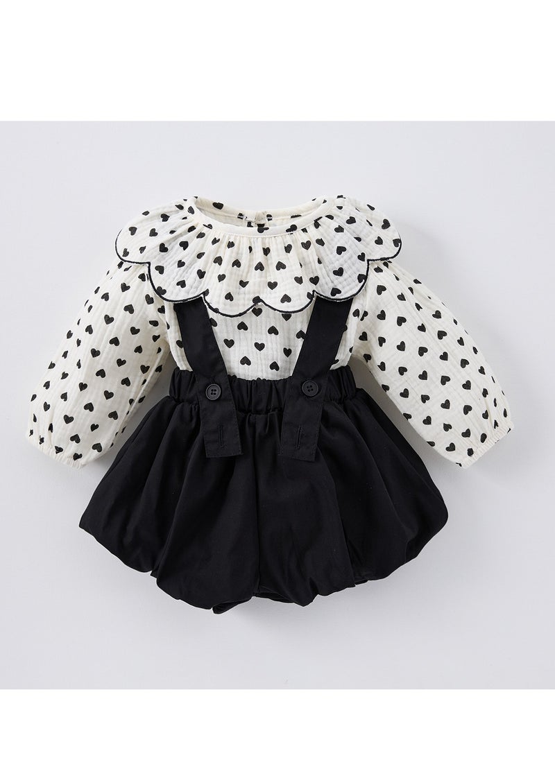 Baby Style Overalls, Doll Collar Shirt, Top Two-Piece Set