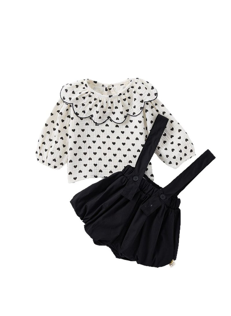 Baby Style Overalls, Doll Collar Shirt, Top Two-Piece Set