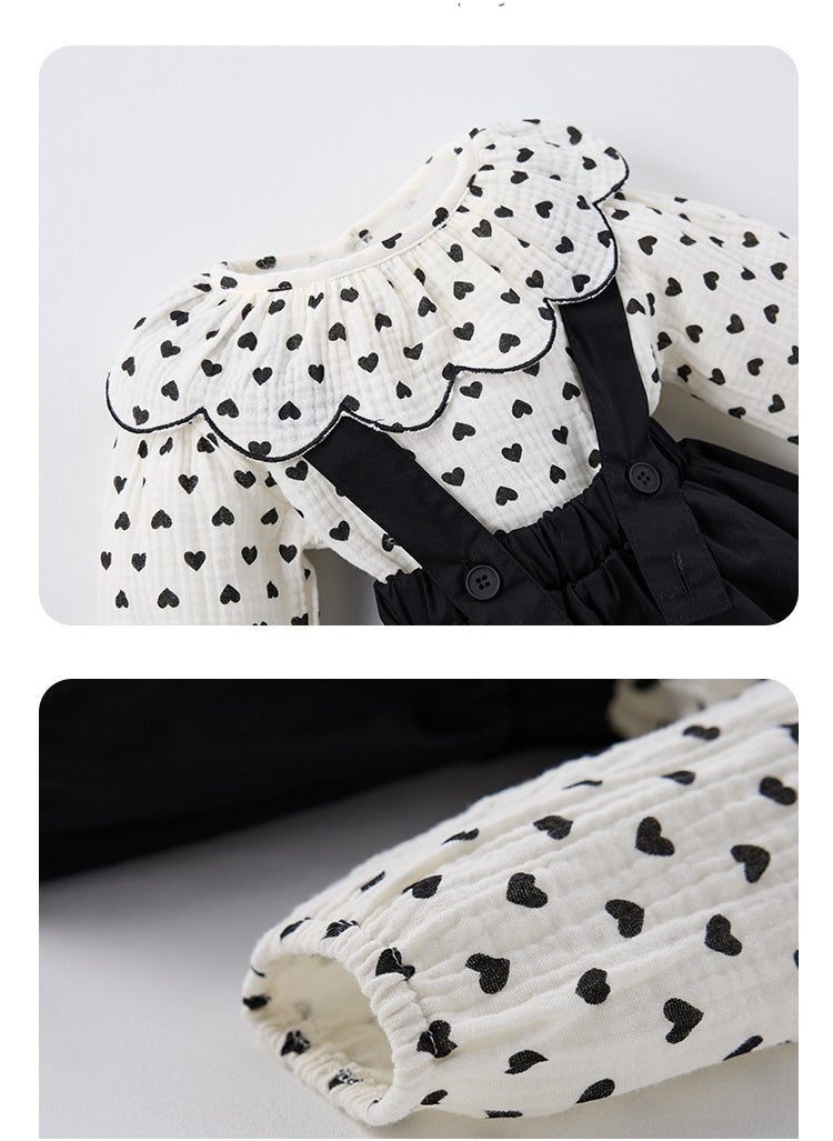 Baby Style Overalls, Doll Collar Shirt, Top Two-Piece Set