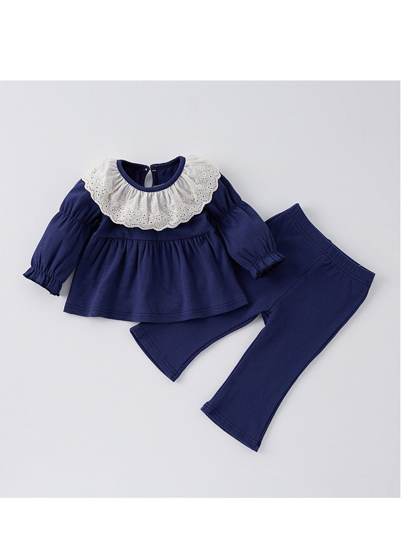 Baby Fashionable Lace Collar Doll Shirt+Wide Leg Pants Set