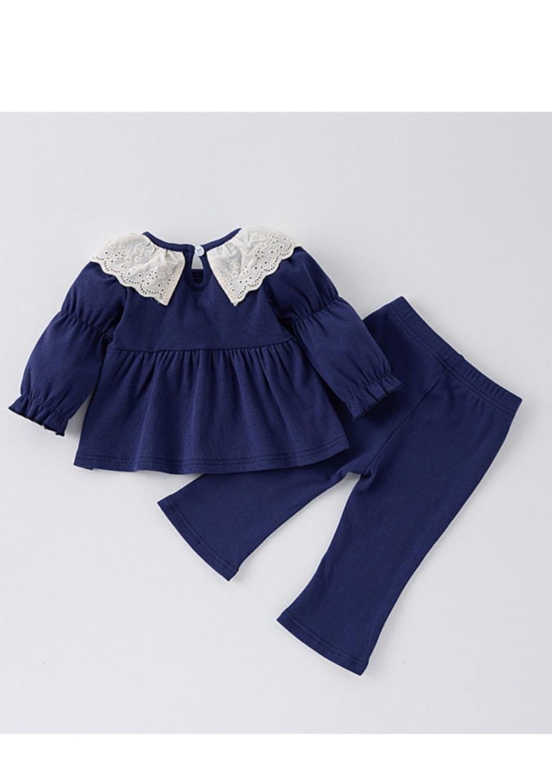 Baby Fashionable Lace Collar Doll Shirt+Wide Leg Pants Set