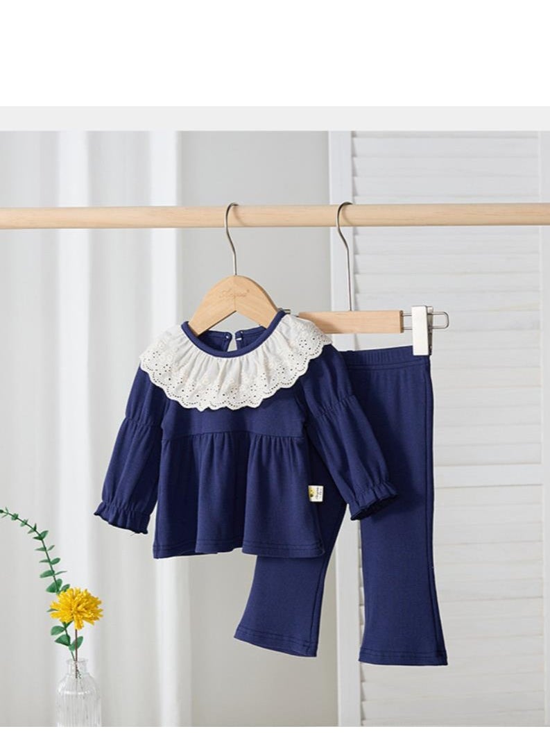Baby Fashionable Lace Collar Doll Shirt+Wide Leg Pants Set