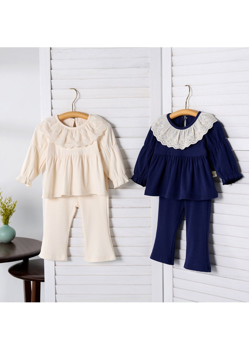 Baby Fashionable Lace Collar Doll Shirt+Wide Leg Pants Set