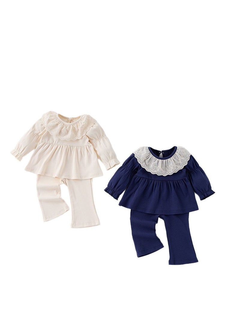 Baby Fashionable Lace Collar Doll Shirt+Wide Leg Pants Set
