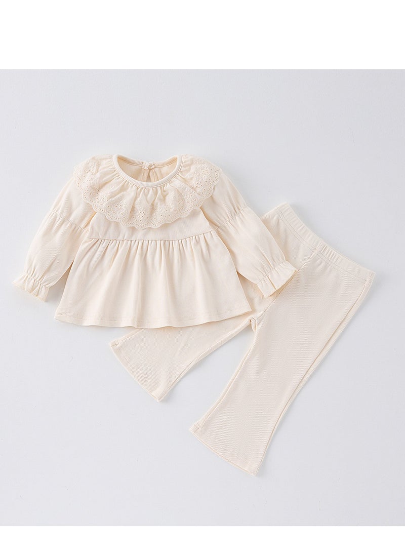 Baby Fashionable Lace Collar Doll Shirt+Wide Leg Pants Set