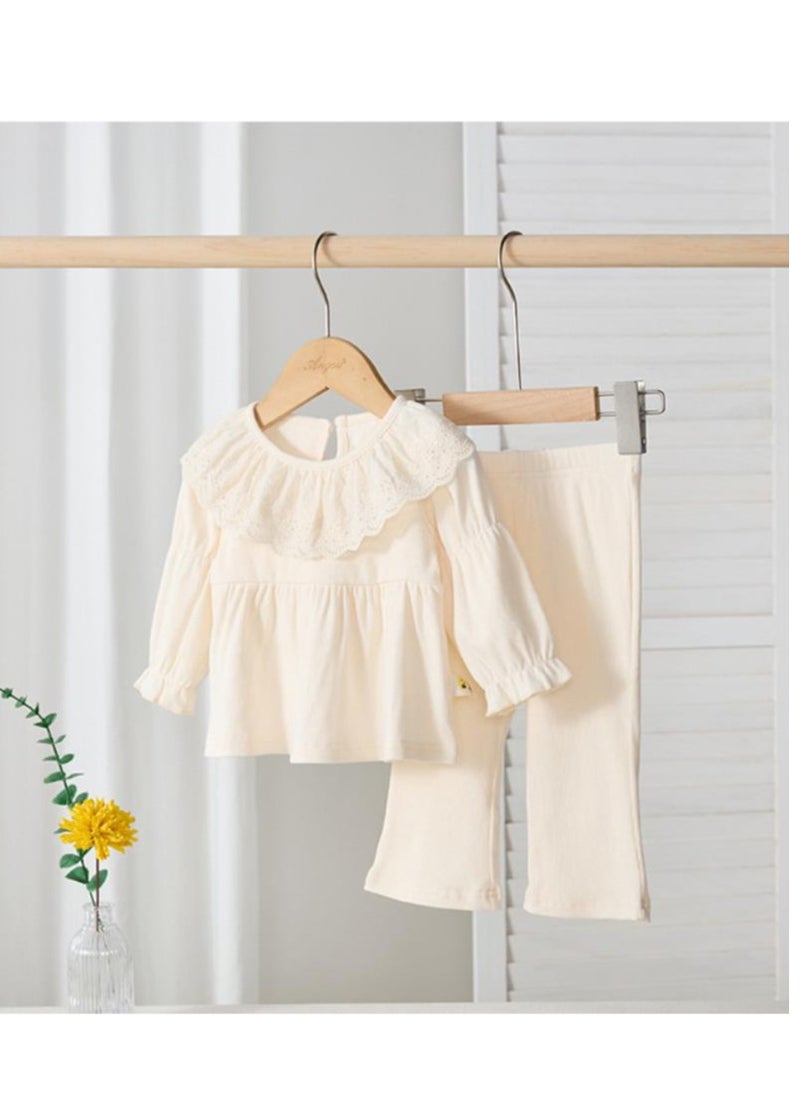 Baby Fashionable Lace Collar Doll Shirt+Wide Leg Pants Set