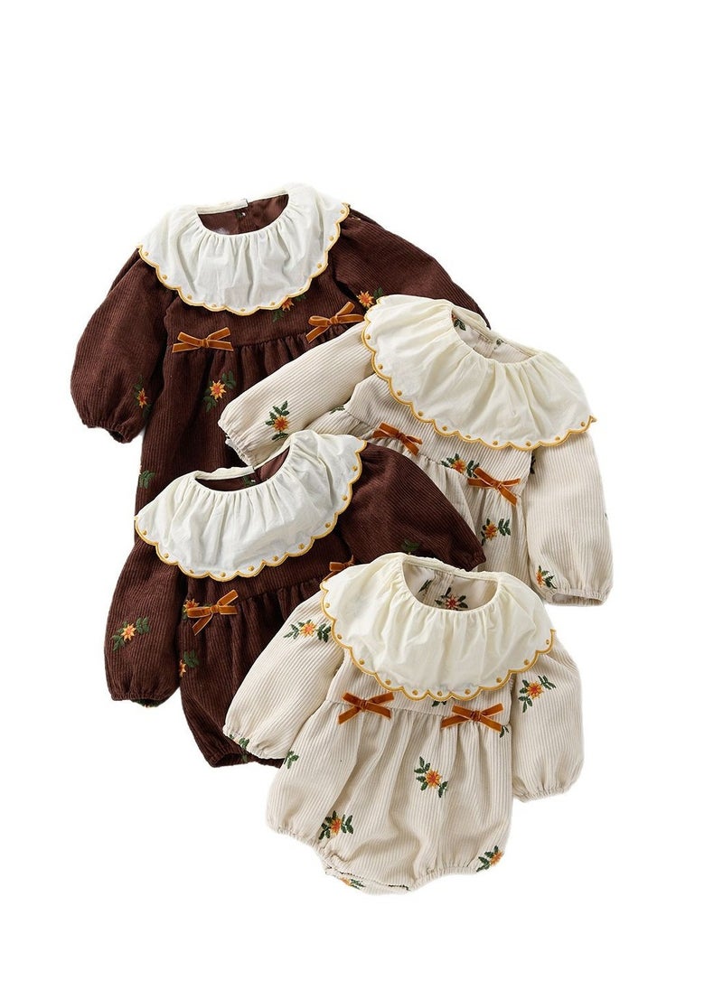 Baby Doll Collar Embroidered Baby Long Sleeved Bag Fart Jacket Stylish Jumpsuit For Outdoor Climbing