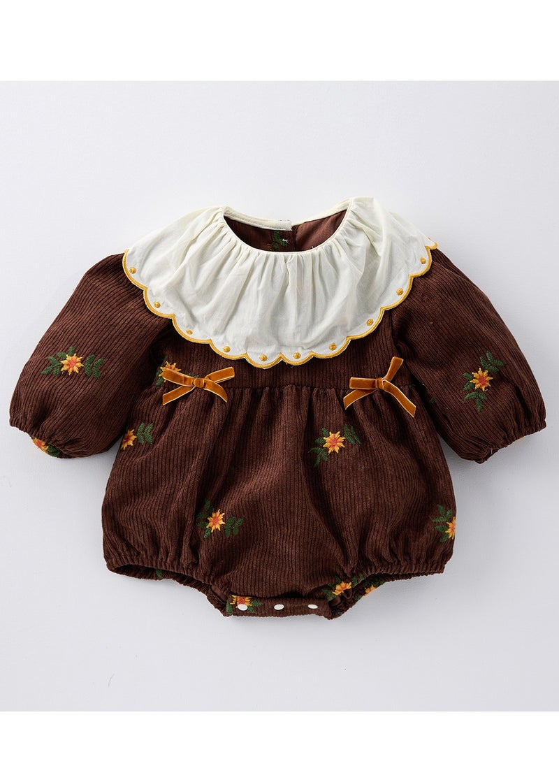 Baby Doll Collar Embroidered Baby Long Sleeved Bag Fart Jacket Stylish Jumpsuit For Outdoor Climbing