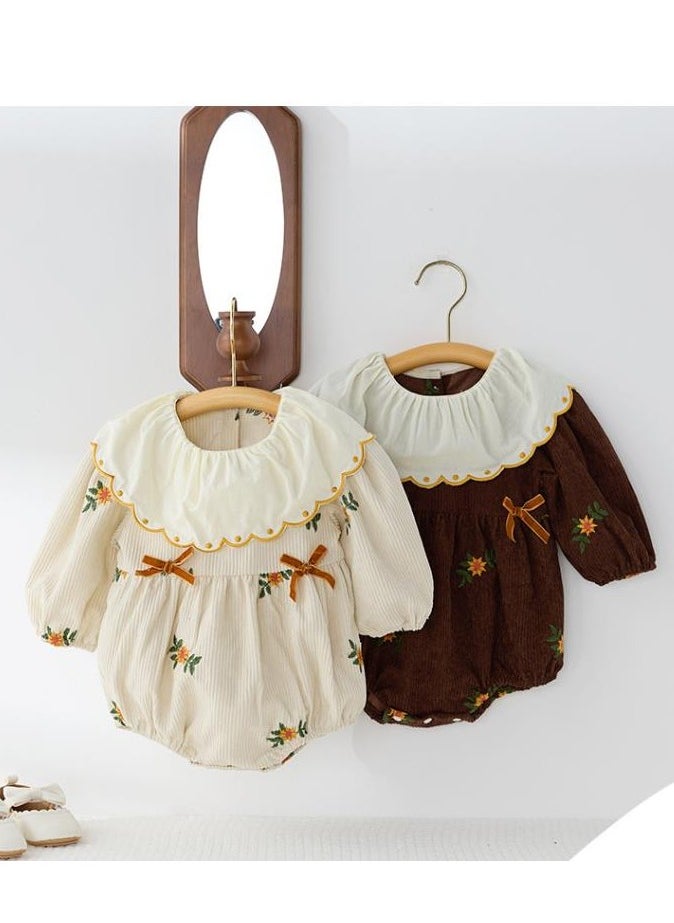 Baby Doll Collar Embroidered Baby Long Sleeved Bag Fart Jacket Stylish Jumpsuit For Outdoor Climbing