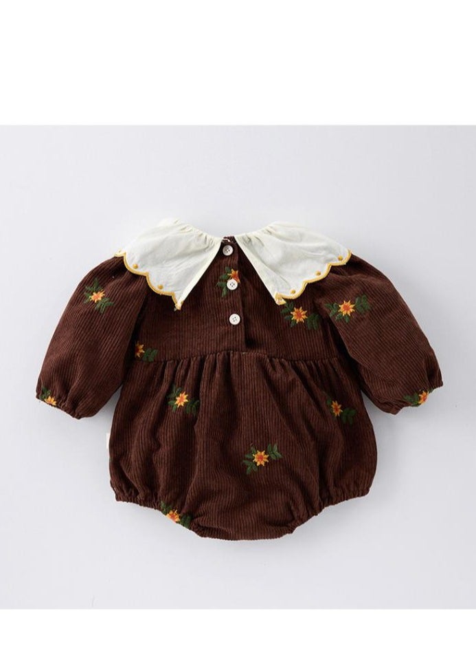 Baby Doll Collar Embroidered Baby Long Sleeved Bag Fart Jacket Stylish Jumpsuit For Outdoor Climbing
