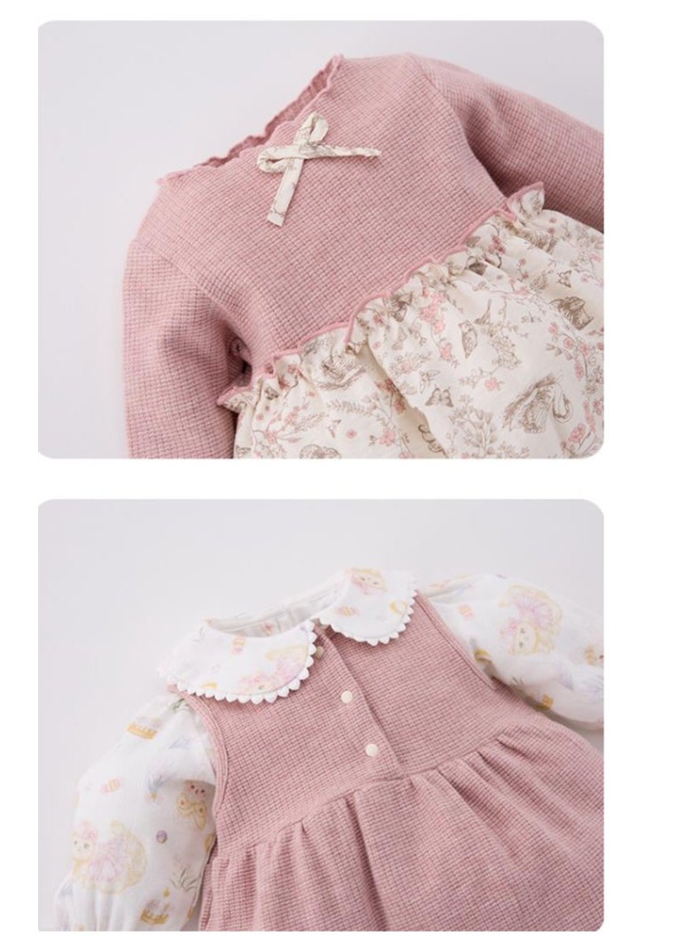 Sweet Floral Doll Embroidered Collar Shirt+Overalls Two-Piece Set