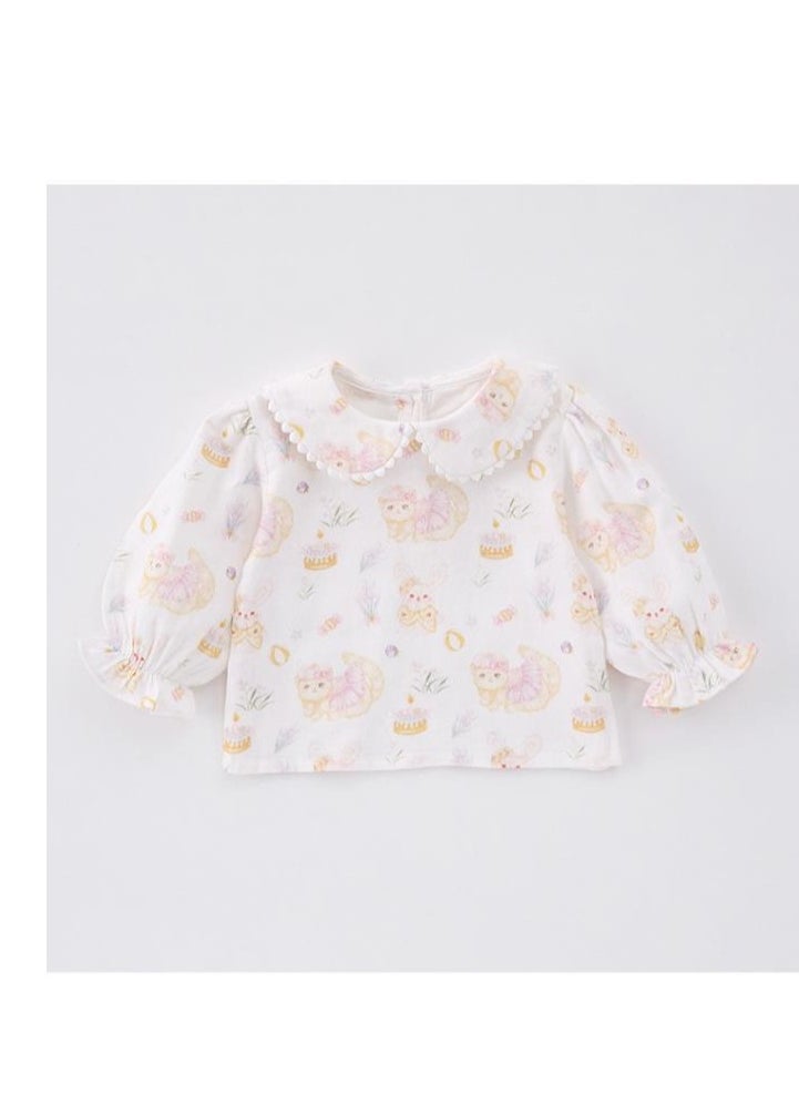 Sweet Floral Doll Embroidered Collar Shirt+Overalls Two-Piece Set