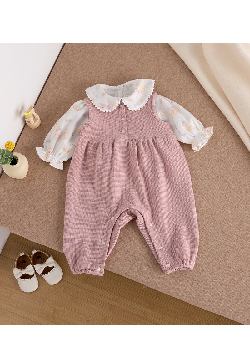 Sweet Floral Doll Embroidered Collar Shirt+Overalls Two-Piece Set