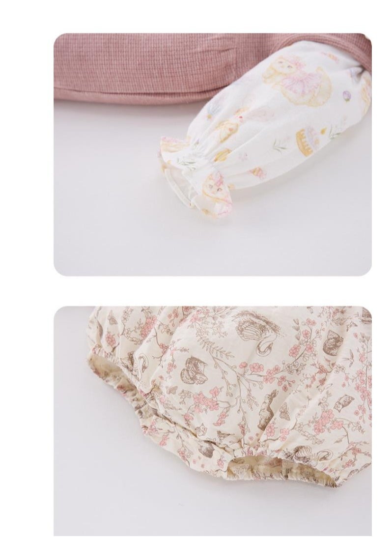 Sweet Floral Doll Embroidered Collar Shirt+Overalls Two-Piece Set