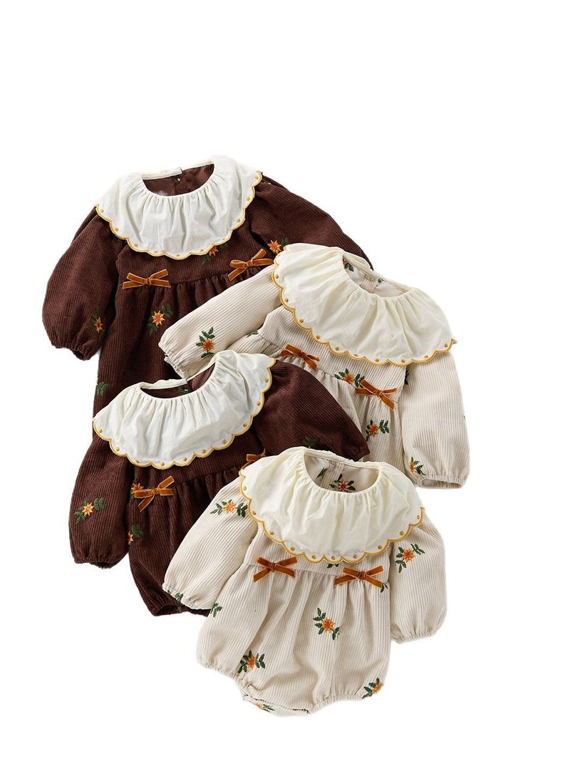Baby Doll Collar Embroidered Baby Long Sleeved Bag Fart Jacket Stylish Jumpsuit For Outdoor Climbing