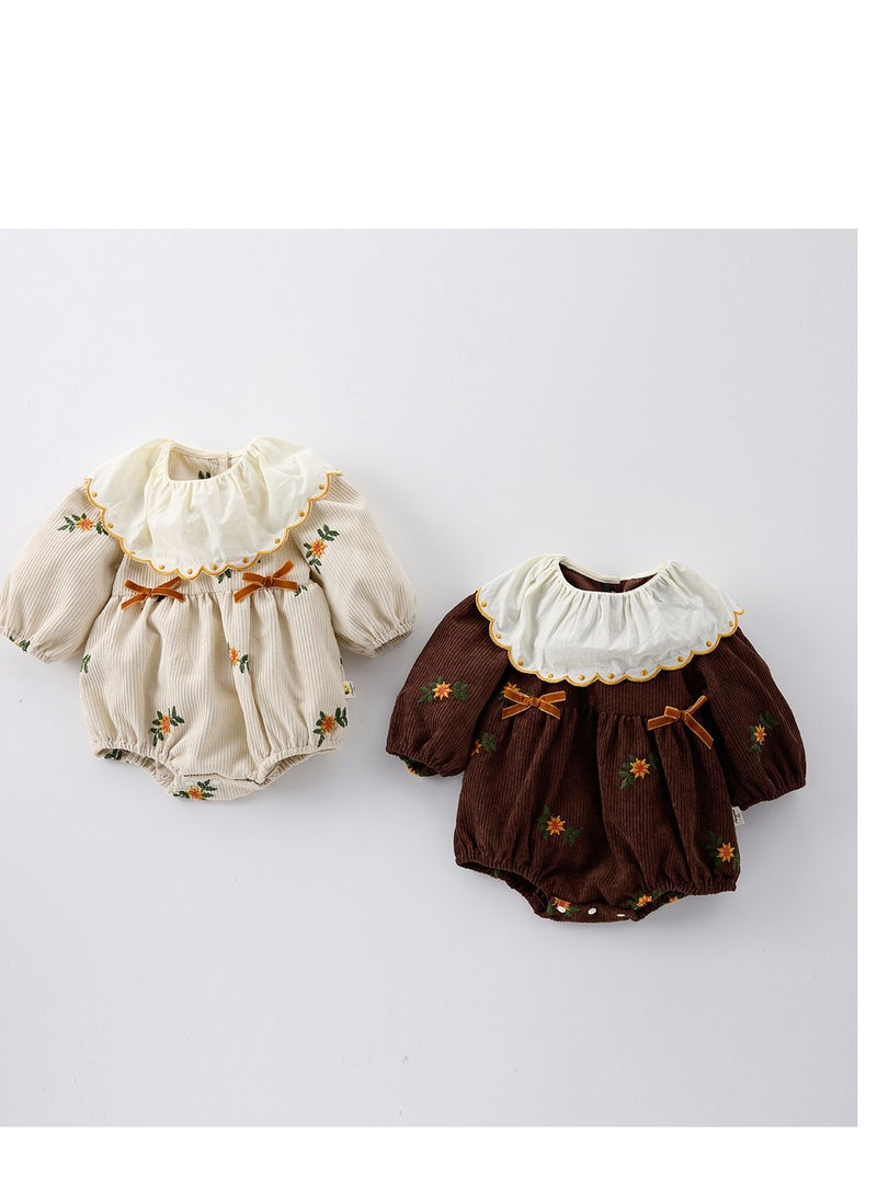 Baby Doll Collar Embroidered Baby Long Sleeved Bag Fart Jacket Stylish Jumpsuit For Outdoor Climbing
