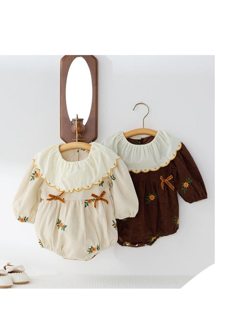 Baby Doll Collar Embroidered Baby Long Sleeved Bag Fart Jacket Stylish Jumpsuit For Outdoor Climbing