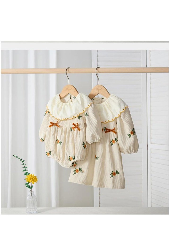 Baby Doll Collar Embroidered Baby Long Sleeved Bag Fart Jacket Stylish Jumpsuit For Outdoor Climbing