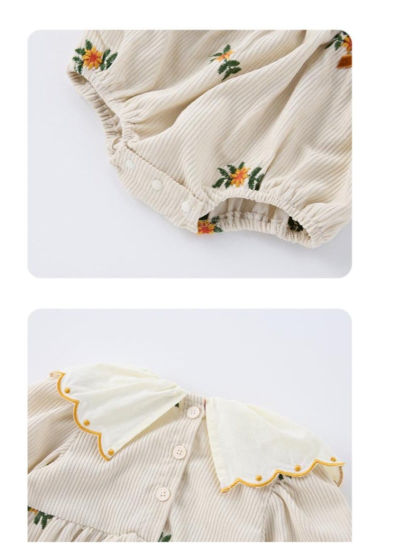 Baby Doll Collar Embroidered Baby Long Sleeved Bag Fart Jacket Stylish Jumpsuit For Outdoor Climbing