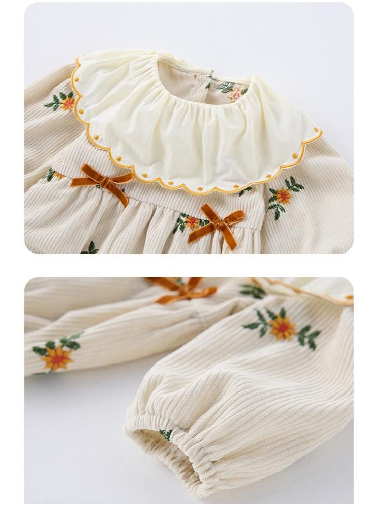 Baby Doll Collar Embroidered Baby Long Sleeved Bag Fart Jacket Stylish Jumpsuit For Outdoor Climbing