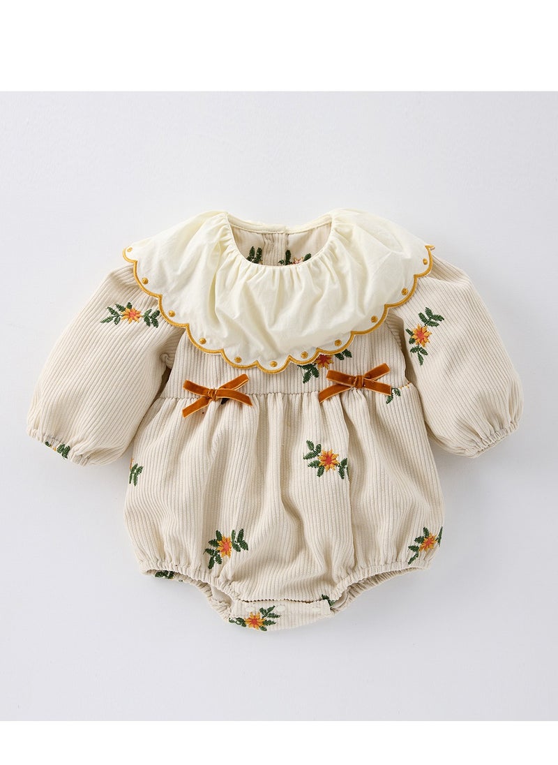 Baby Doll Collar Embroidered Baby Long Sleeved Bag Fart Jacket Stylish Jumpsuit For Outdoor Climbing